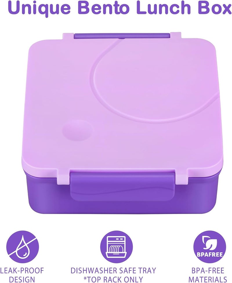Howeemo Bento Lunch Box Set for Kids with 8oz Soup Thermo, Leak-Proof Lunch Containers with 4 Compartment, Kids Thermo Hot Food Jar and Insulated Lunch Bag for Kid to School-Purple - Image 3